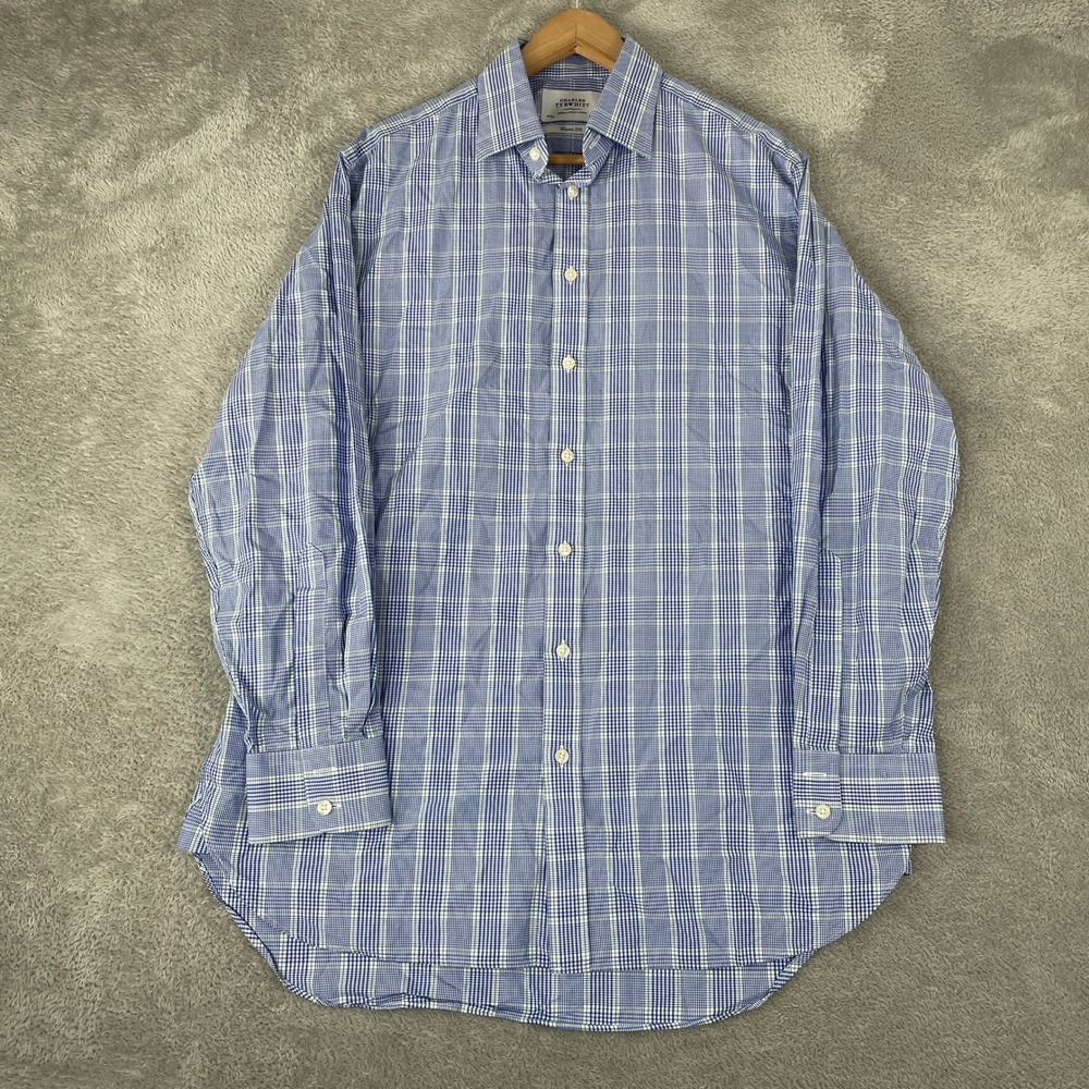 Charles Tyrwhitt Shirt Mens 16/34 Blue Classic Fit Check Cotton Business Casual
